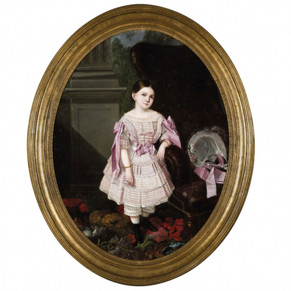 Antonio María Esquivel (1806 - 1857) "Retrato de niña". Óleo sobre lienzo. Firmado y fechado (1841) en el ángulo inferior izquierdo.