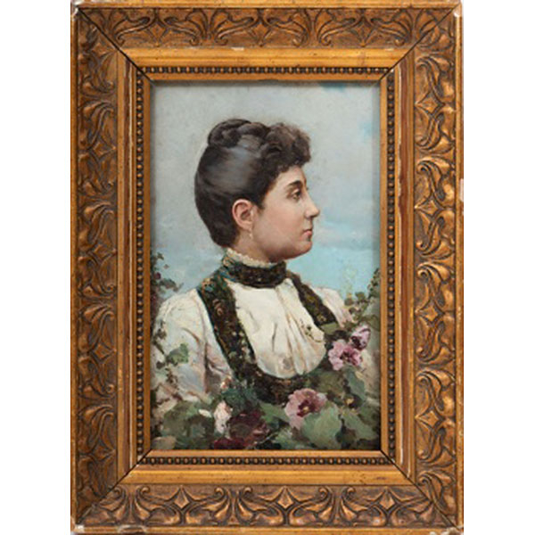 ALFREDO SOUTO CUERO  (La Coruña 1862 - 1940) "Retrato de dama con flores"