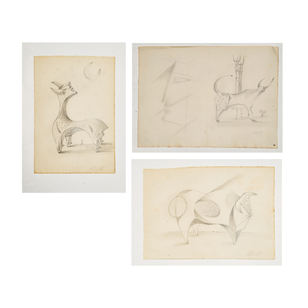 Alberto Sánchez Pérez (Toledo, 1895-Moscú, Rusia, 1962) Figuras taurinas. Lote de tres dibujos a lápiz grafito sobre papel. Firmados.