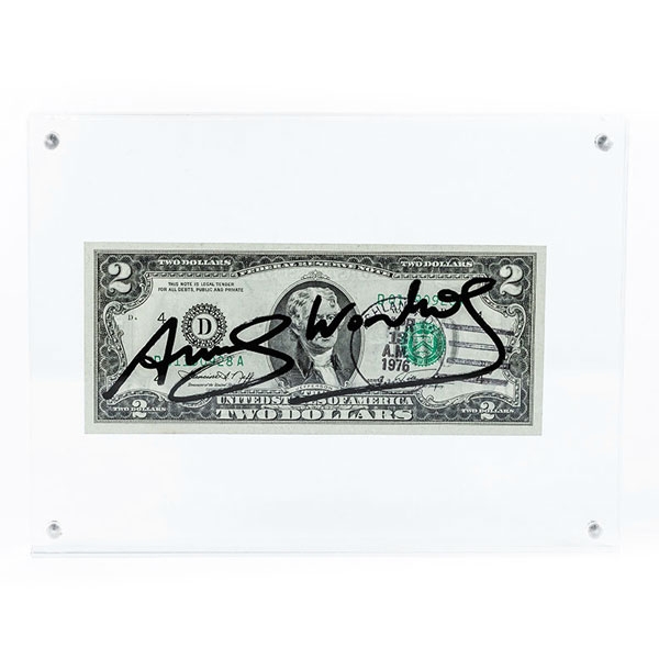 Billete de 2$ americanos firmado por el artista ' pop art ' Andy Warhol, 1976