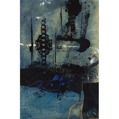 CLAVÉ, ANTONI (1913 - 2005) &quot;Blau i Negre (1971)&quot;. Técnica mixta (óleo, tinta y collage) sobre papel adherido a lienzo. Firmado