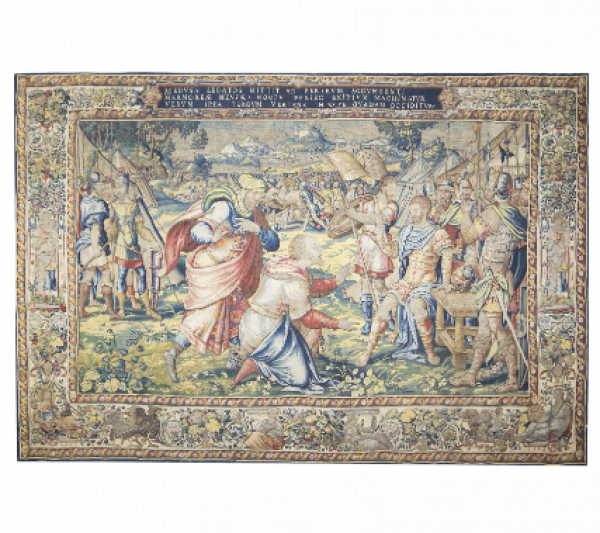 Tapiz en lana y seda de la serie "Las batallas de Perseo y Medusa". Bruselas/Bravante, Flandes, h. 1560-1565.