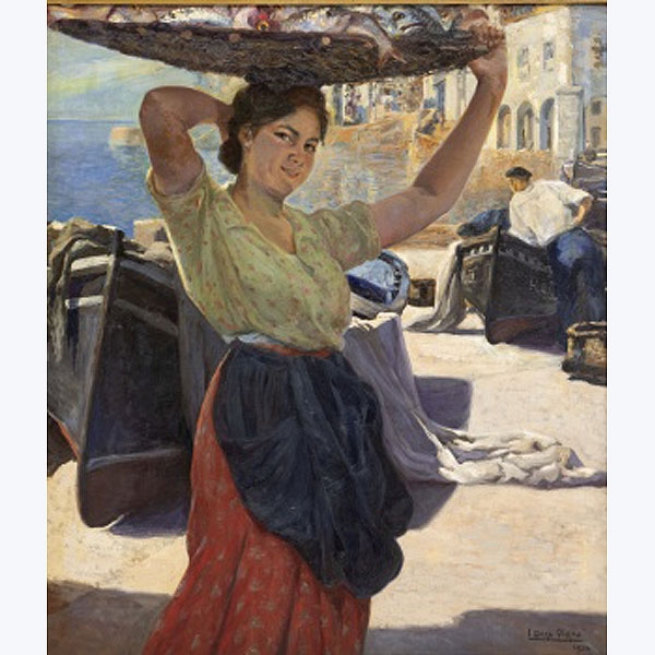IGNACIO DÍAZ OLANO  (Vitoria, Álava 1860 - 1937) "Pescadora en el puerto"