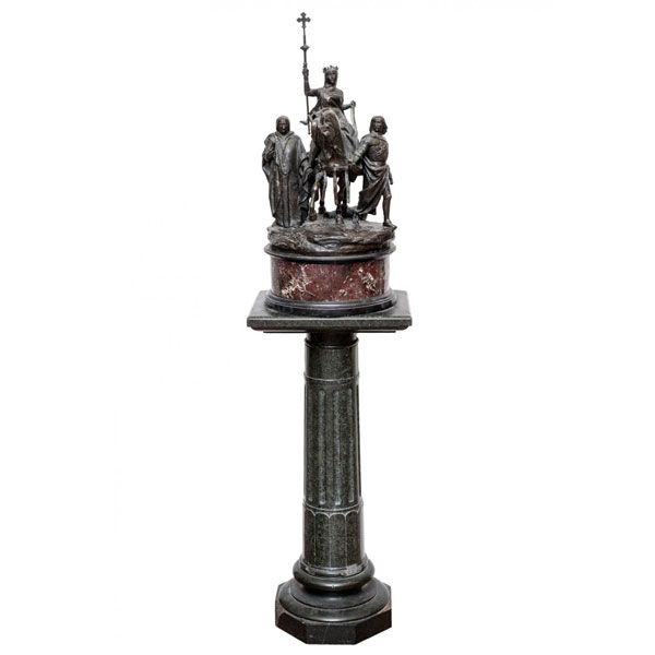 MANUEL OMS Y CANET (1842 - 1889).  "La Apoteosis de Isabel la Católica" Siglo XIX. Escultura realizada en bronce