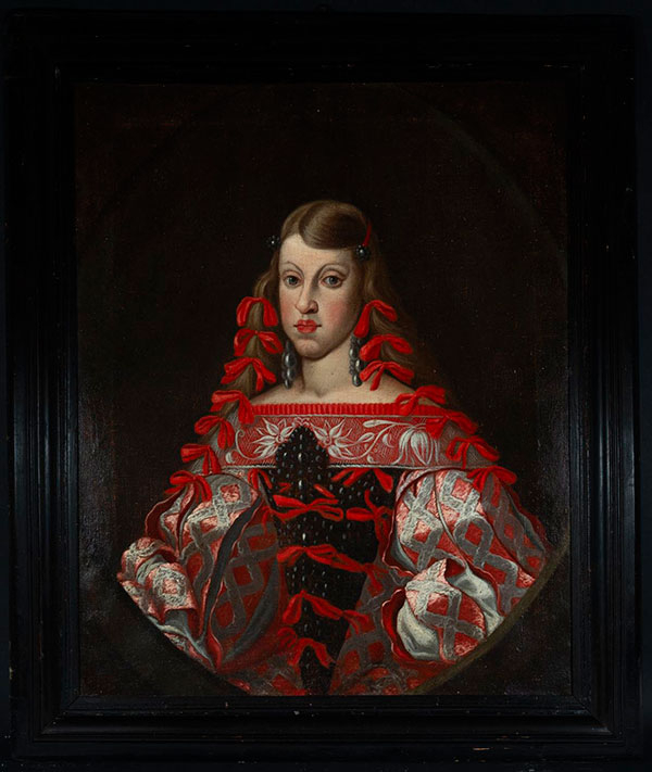 Importante retrato a medio cuerpo de la Infanta Margarita de Austria, atribuído a José García Hidalgo (1646, Villena - 1719, San Felipe, Chile) escuela colonial Río de la Plata del siglo XVIII. 