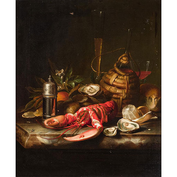 Atribuído a Edwaert Collier (c.1640 - 1708)  "Bodegón de marisco". 