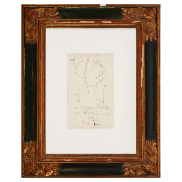 Joan Miró i Ferrà (Barcelona, 1893-Palma de Mallorca, 1983) Figura y estrella. Dibujo a lápiz grafito sobre papel. Firmado y dedicado.