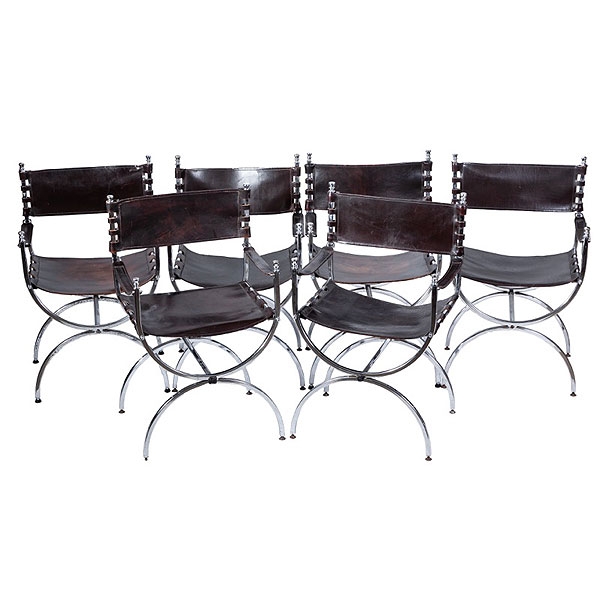 Seis sillas de cuero trabajo francés S.XX