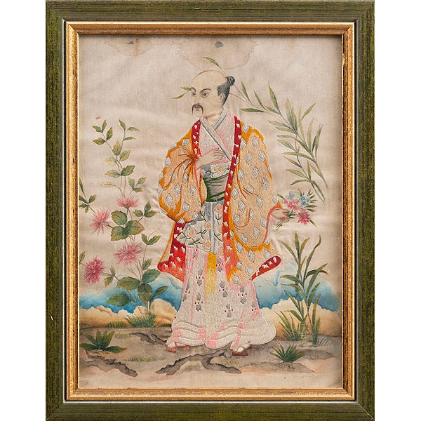 "Sabio de Antigüedad" Bonita seda bordada y pintada a mano. Siglo XIX 