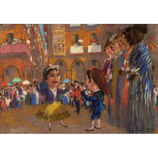 MANUEL LOSADA  (Bilbao 1865 - 1949) &quot;Fiesta de gigantes y cabezudos en San Nicolás. Bilbao&quot;