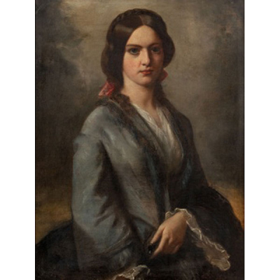 RAIMUNDO DE MADRAZO Y GARRETA  (Roma 1841 - Versalles 1920) &quot;Retrato de dama&quot; Óleo / Lienzo