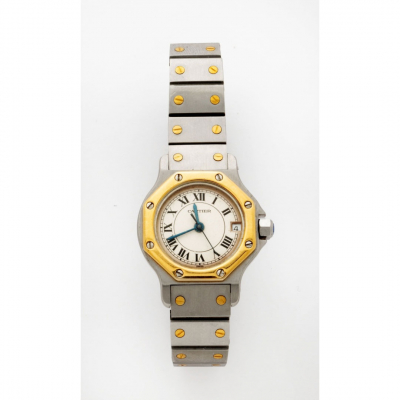Reloj de señora marca Cartier modelo &quot;Santos&quot; con pulsera en acero y oro amarillo