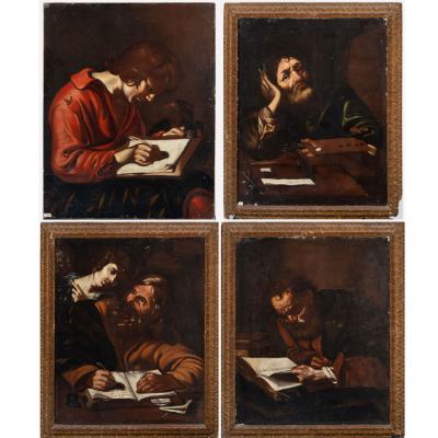 Importante serie de los 4 apóstoles, a la manera de Miquel March (València, 1633-1670), escuela valenciana del siglo XVII.