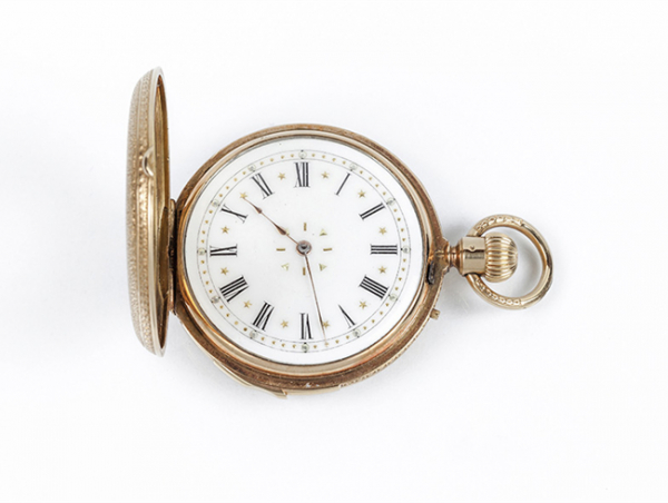 Reloj saboneta suizo, de sonería, POITEVIN, nº 22090, en caja 'cazadora' original de oro amarillo 18 K, 48 mm