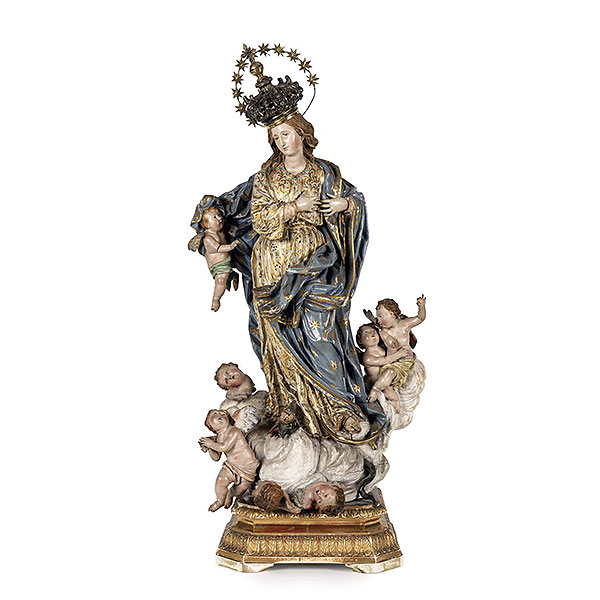 ESCUELA NAPOLITANA S. XVIII. "Inmaculada Concepción". En madera tallada