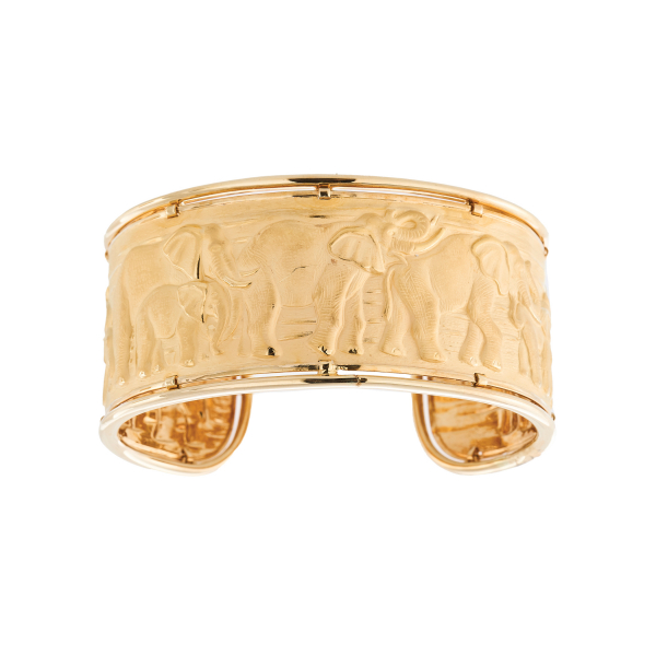 Pulsera esclava diseño abierto en oro mate y brillo con decoración de elefantes. Ref / Nº 138705.
