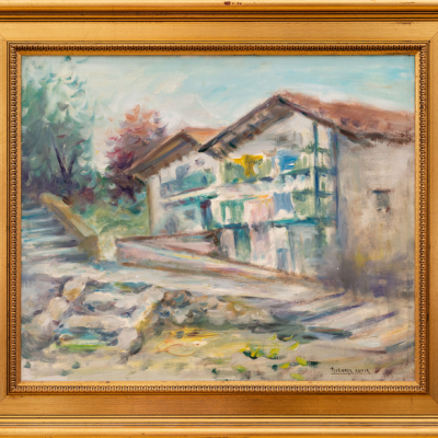 &quot;Paisaje con casas&quot;  BERNARDINO BIENABE ARTÍA (Irún, 1899 - Navarra, 1987)