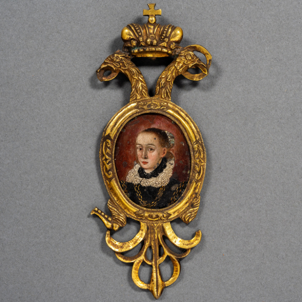 "Retrato de Dama" Miniatura pintada al óleo sobre cobre del siglo XVII  Escuela Española, Siglo XVII