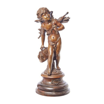 Auguste Moreau (Dijon, Francia, 1834-1917) Cupido con carcaj. Escultura en bronce patinado. Firmada.