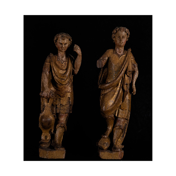 Pareja de Soldados romanos en madera tallada, escuela romanista Navarra o Francesa del siglo XVI. 