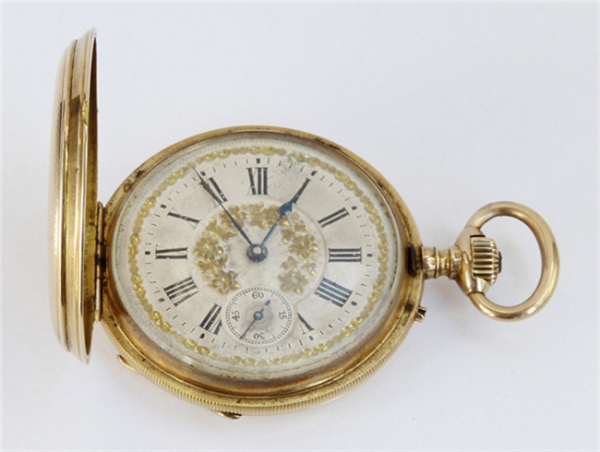 Reloj saboneta suizo de bolsillo, G.A. HUGUENIN & Fils. ( Ponts Martel ), en caja de origen, 52 mm, en oro rosa