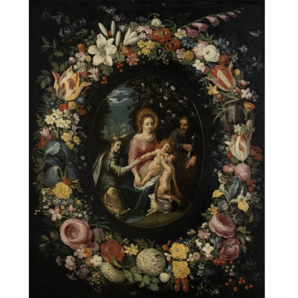 "Sagrada familia con San Juanito y Santa Catalina".  JAN BRUEGHEL EL JOVEN (1601-1678) y HENDRICK VAN BALEN (1571-1632).  