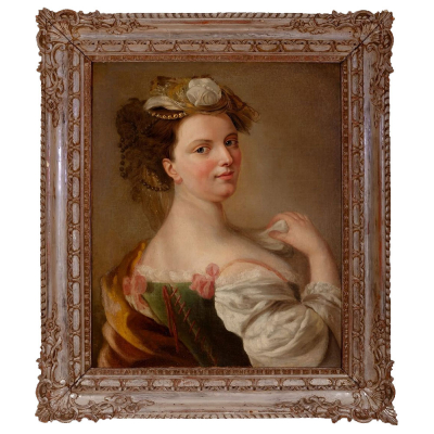 Pier Leone Ghezzi (1674 - 1755) "Decorativo Retrato de Sibila".   &Oacute;leo sobre lienzo. 