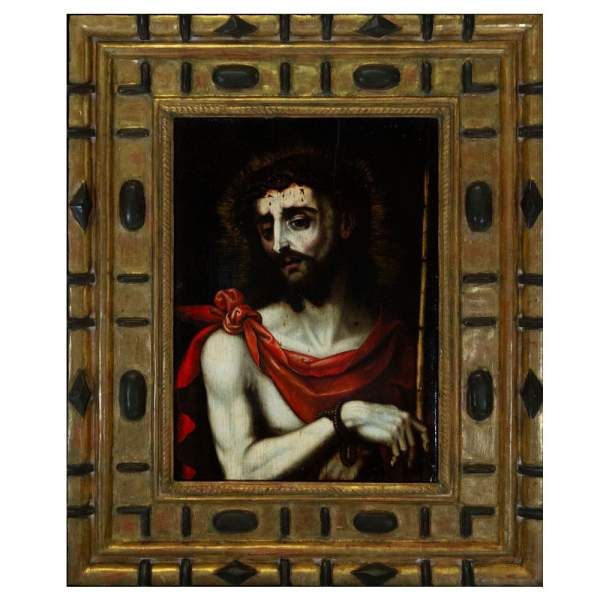 LUIS DE MORALES 'EL DIVINO' (Badajoz h. 1510 - 1586) "Ecce Homo".   Óleo sobre tabla. 