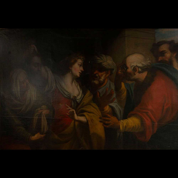 Atribuído a Orazio da Ferrari (1606 - 1657), Monumental Judith con lan cabeza de Holofrenes, escuela italiana genovesa del siglo XVII.