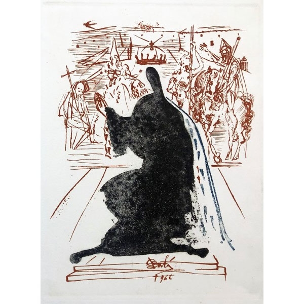 Salvador Dalí - Personaje con manto de armiño. Xilografía original firmado