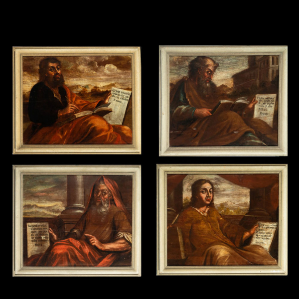 Los Cuatro Evangelistas, escuela italiana de finales del siglo XVI.   Conjunto de cuatro óleos sobre tabla.