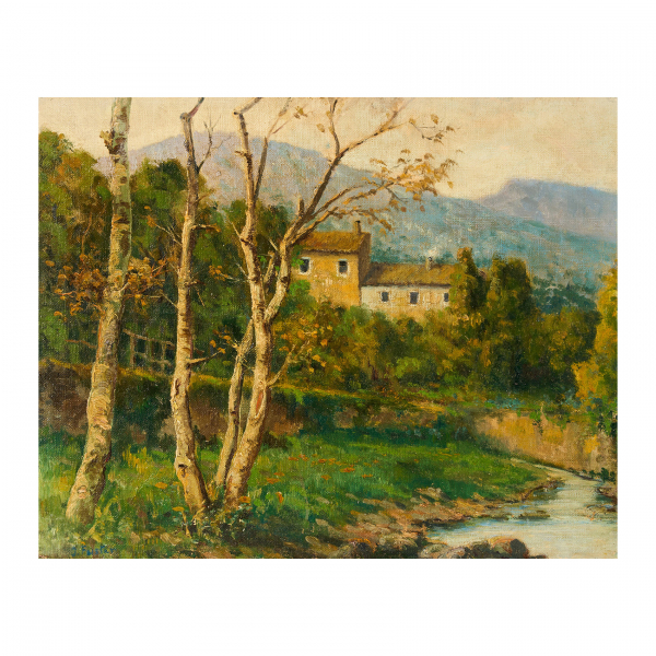 Joan Fuster Bonnin (Palma de Mallorca, 1870-1943) Establiments. Óleo sobre tela. Firmado.