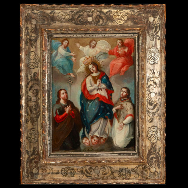 Atribuido a JOS&Eacute; DE P&Aacute;EZ (Ciudad de M&eacute;xico, 1721-1780) "Nuestra Se&ntilde;ora de los &Aacute;ngeles" Escuela Colonial Novohispana del siglo XVIII. &Oacute;leo sobre cobre. 