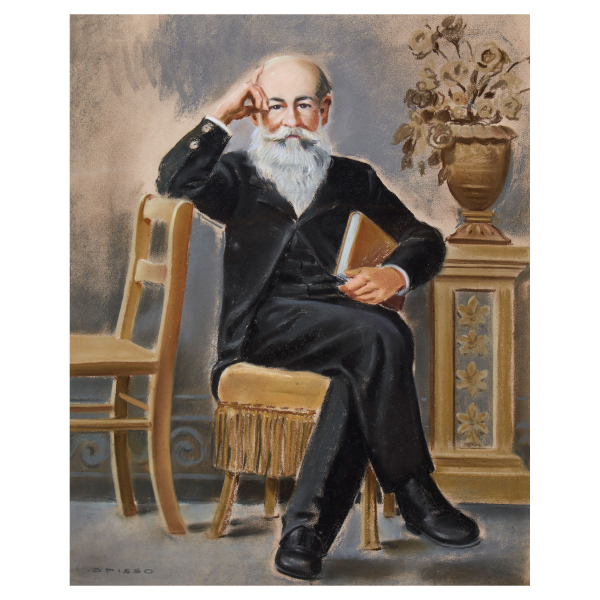 Ricard Opisso Sala (Tarragona, 1880-Barcelona, 1966) Retrato de caballero en interior. Dibujo a pastel sobre papel.