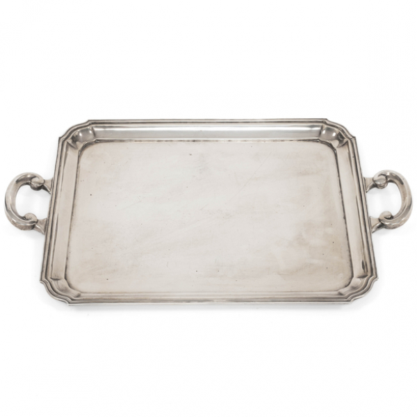 Bandeja de perfil mixtil&iacute;neo en plata espa&ntilde;ola y punzonada del siglo XX.