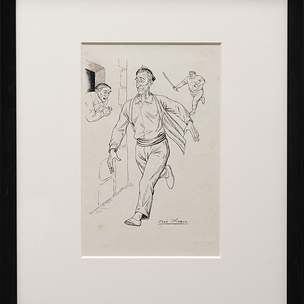 "Peso &iquest;ande vas, como una sentella? ! El autob&uacute;s, que creo que me va escapar!   JOSE ARRUE (Bilbao, 1895-1977). 