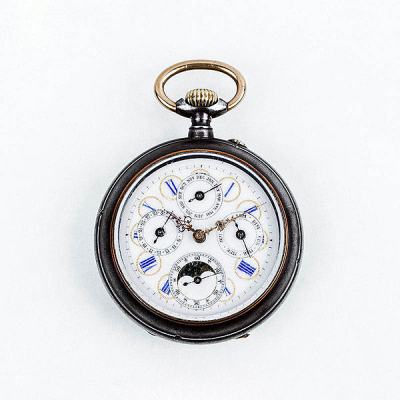 Reloj lepine suizo de complicación, con calendario completo (mes, día de la semana, día del mes y fases lunares)