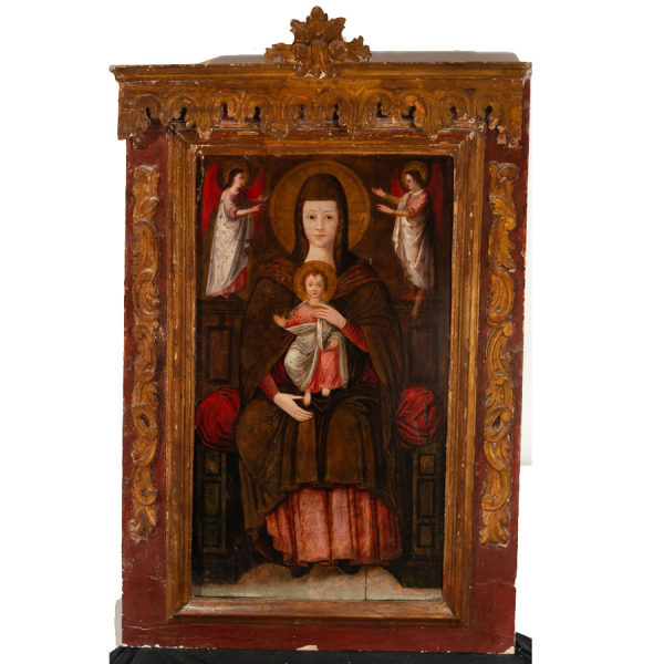 "Virgen del Pópolo" Escuela Italiana del siglo XVI.  Óleo sobre tabla