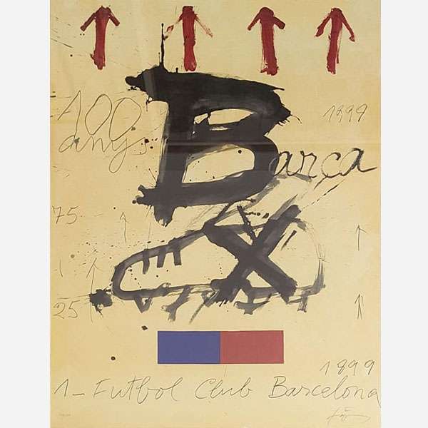 Antoni Tàpies Puig (Barcelona, 1923-2012) . &quot;Futbol Club Barcelona&quot;, 1899-1999. Llitografía sobre papel Archés 88 firmada  
