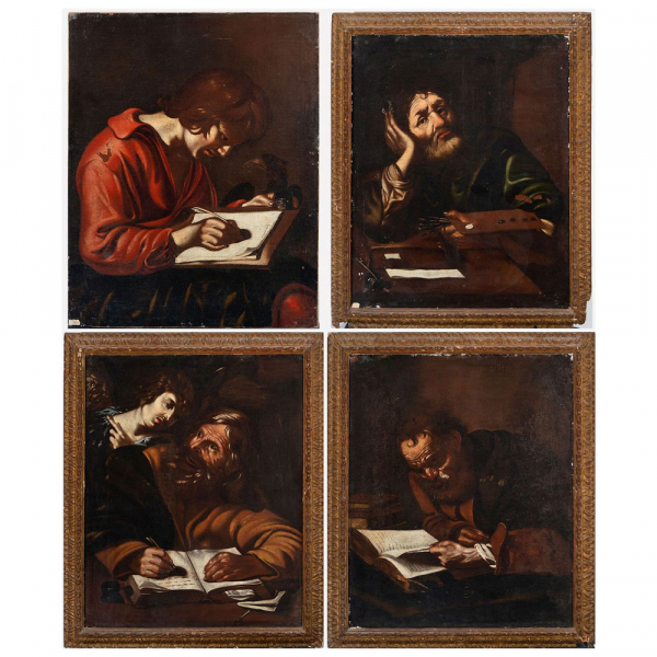 Muy importante "Serie de los 4 Ap&oacute;stoles", a la manera de Miquel March (Val&egrave;ncia, 1633-1670), Escuela Valenciana del siglo XVII. 