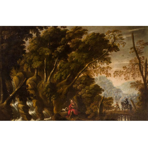 Escuela Española S. XVII.  "Jesús en el camino". Óleo sobre lienzo.