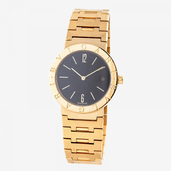 Reloj cab., suizo. BULGARI en caja circular (BB33 GGD P.89968), 33,5 mm y sólido brazalete de pastillas, en oro amarillo matizado, 18 cm.