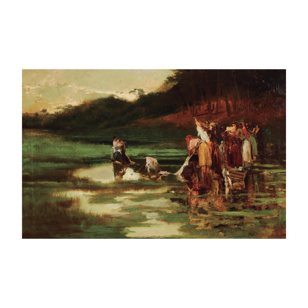 Enrique Serra Auqué (Barcelona, 1859-Roma, 1918) Lagunas Pontinas. Óleo sobre tela. Firmado y fechado en 1890.