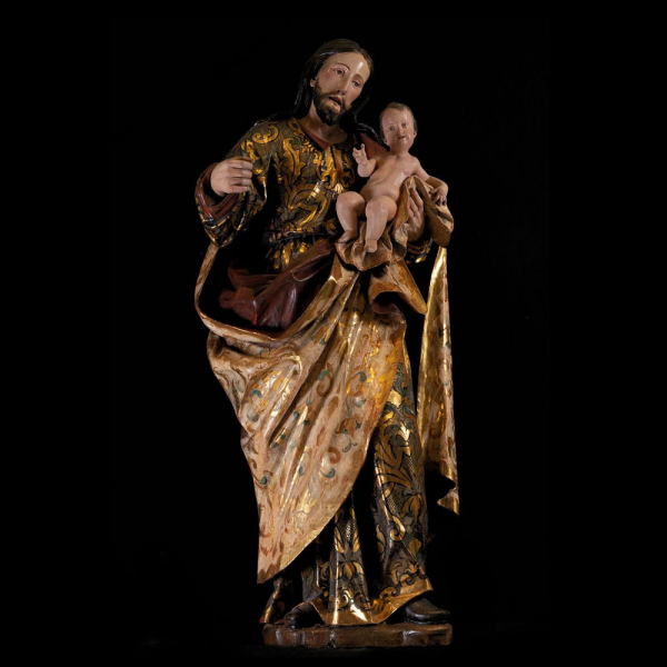 Gran talla &quot;San José con Niño&quot;, trabajo colonial Novohispano de finales del siglo XVII. 