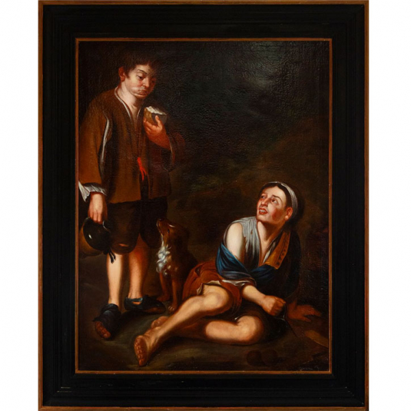 Atribuido a Pedro Núñez de Villavicencio (Sevilla, 1644-Madrid, 1695) "Invitación a un Juego de Argolla" Escuela Sevillana del siglo XVII.   Óleo sobre lienzo.