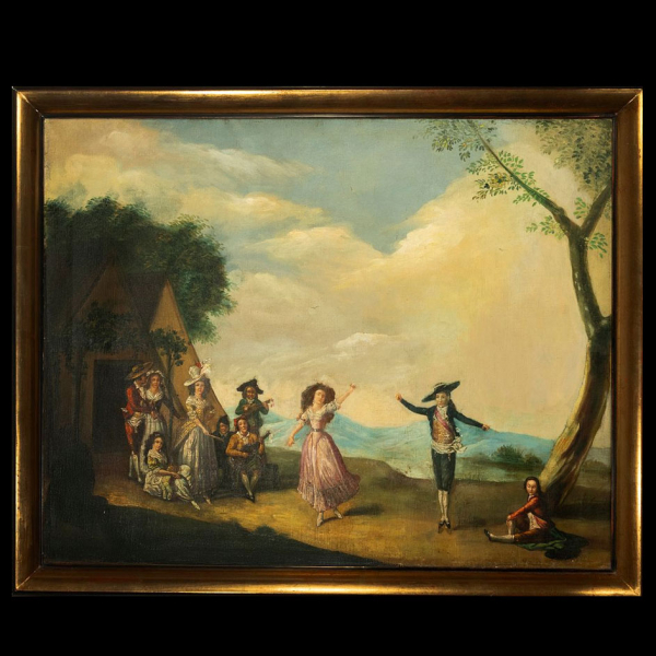 José Camarón Bonanat (o Boronat) (Segorbe,1731-Valencia,1803) "Fiesta Campestre". Óleo sobre lienzo.
