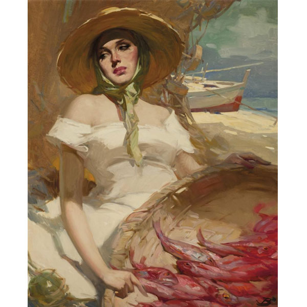 José Bardasano   &quot;Pescadora&quot;. Óleo sobe lienzo.