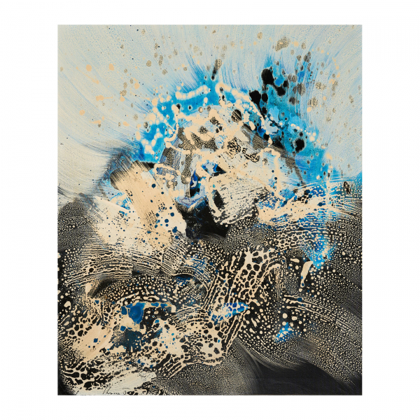 Joan Josep Tharrats (Girona, 1918-Barcelona, 2001) Composición en azul. Técnica mixta sobre tela.