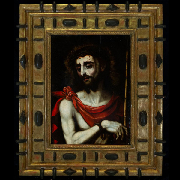 LUIS DE MORALES "EL DIVINO" (Badajoz h. 1510 - 1586) "Ecce Homo".     Óleo sobre tabla.