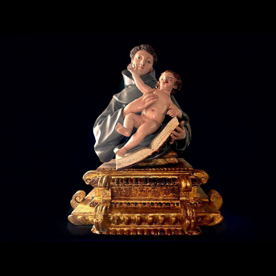 San Antonio con niño, Escuela genovesa Siglo XVIII.   Escultura.